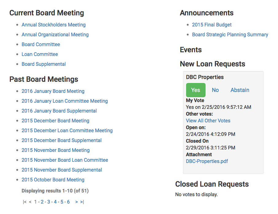 Coulee Board Member Portal Home Page