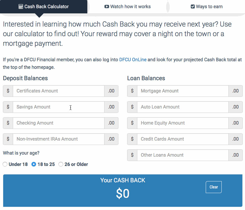 Dearborn Federal Credit Union Cash Back Calculator