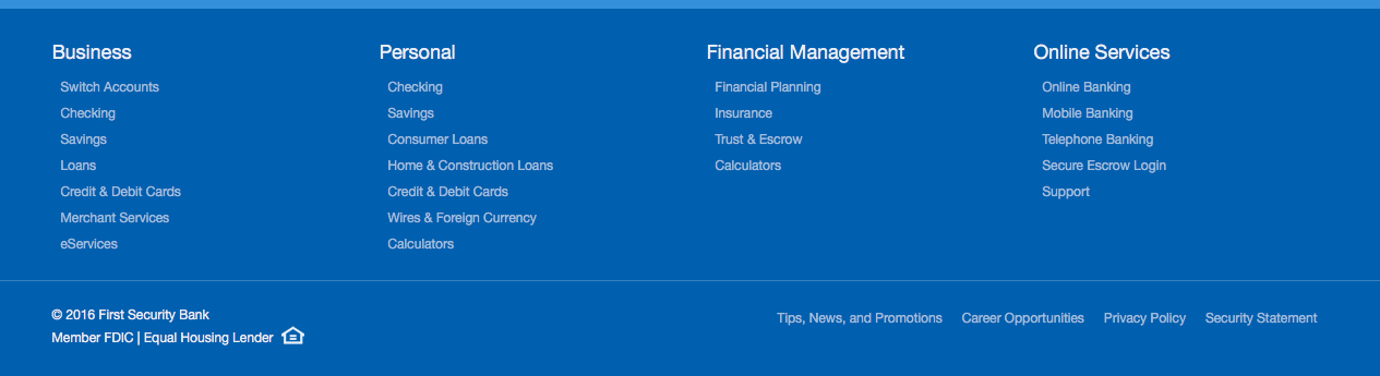 First Security Bank Mega Footer Screenshot